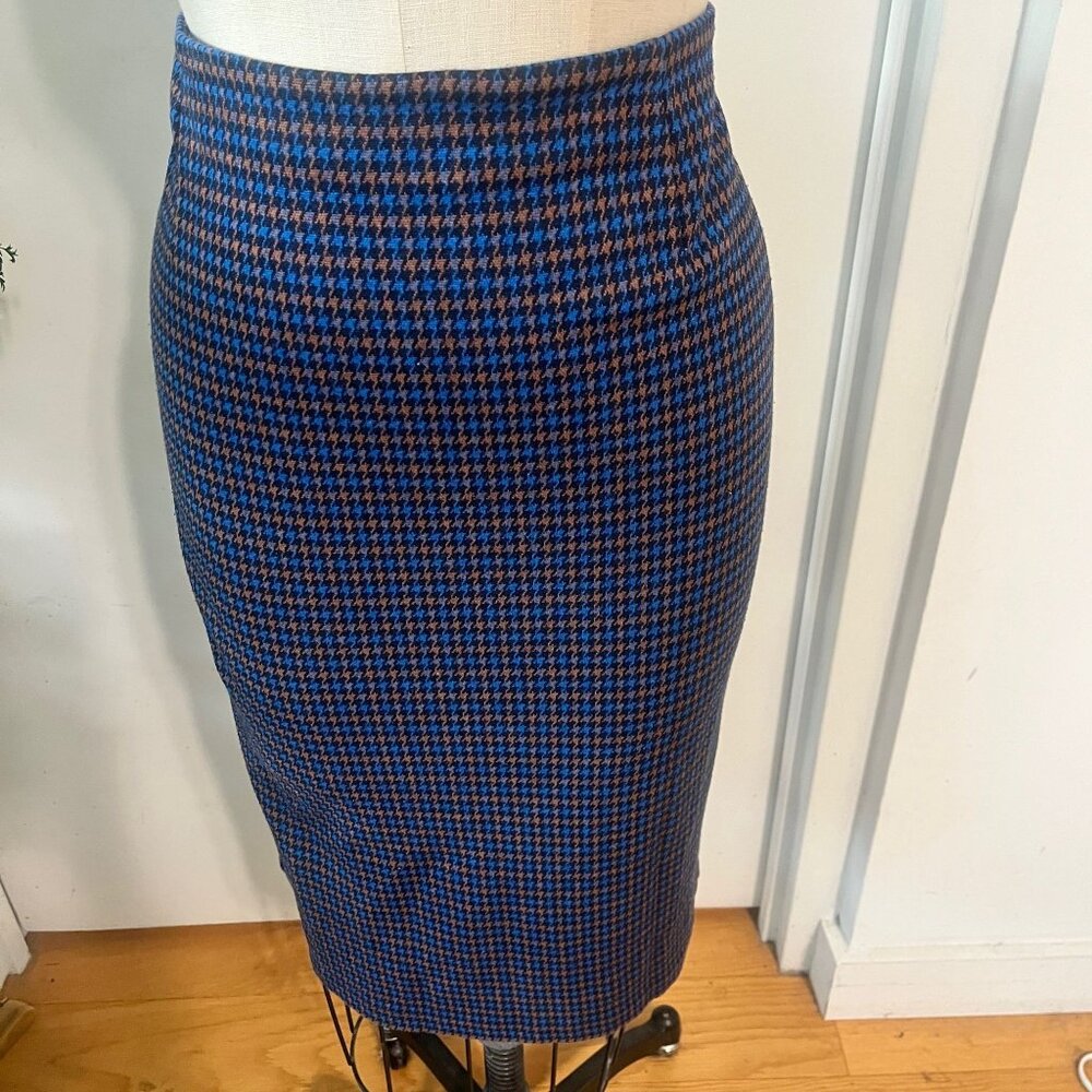 WEEKEND MAX MARA Blue and Brown Houndstooth Pencil Skirt Size‎ XL